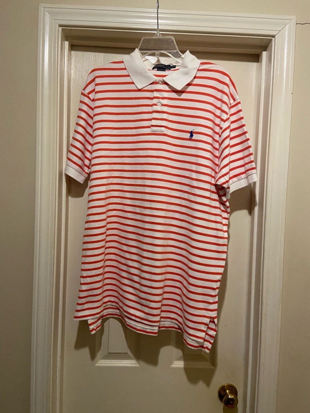 Ralph Lauren White & Red Stripe Polo with Navy Pony